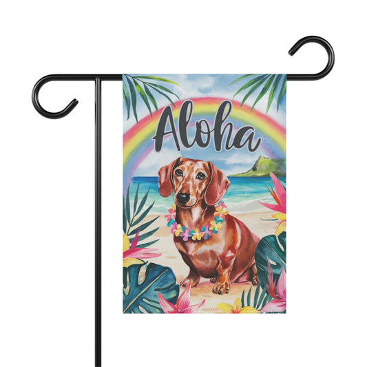 Printify Garden Flag 12'' × 18'' Dachshund Red Hawaii Garden Flag, Aloha Luau Party Decorations, Tropical