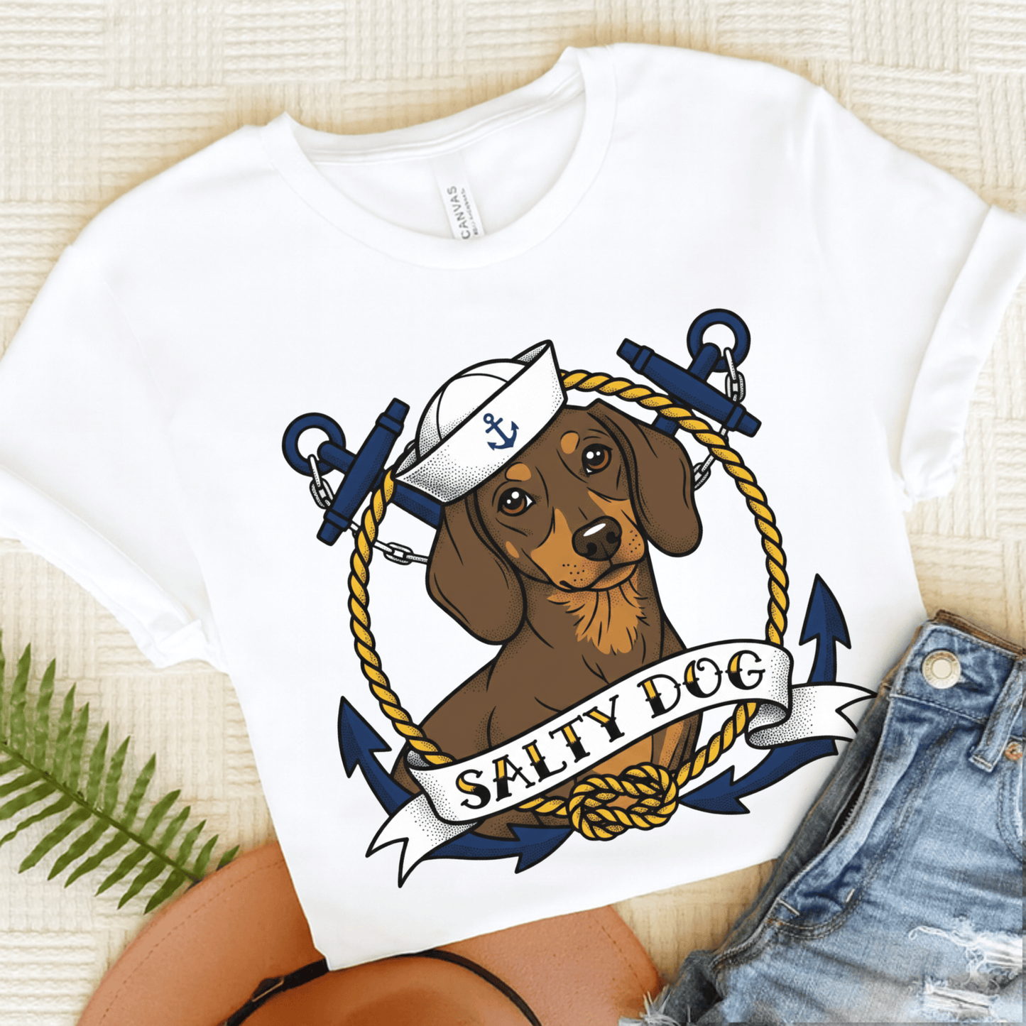 Dachshund Sailor Salty Dog Unisex TShirt White
