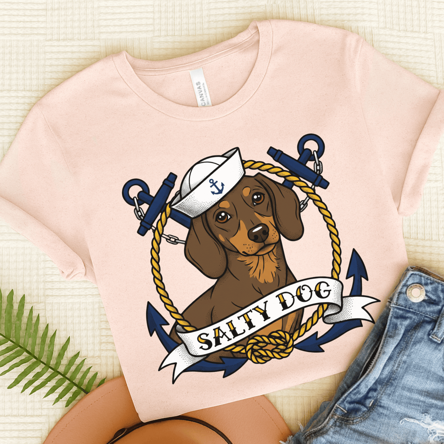 Dachshund Sailor Salty Dog Unisex TShirt Soft Pink