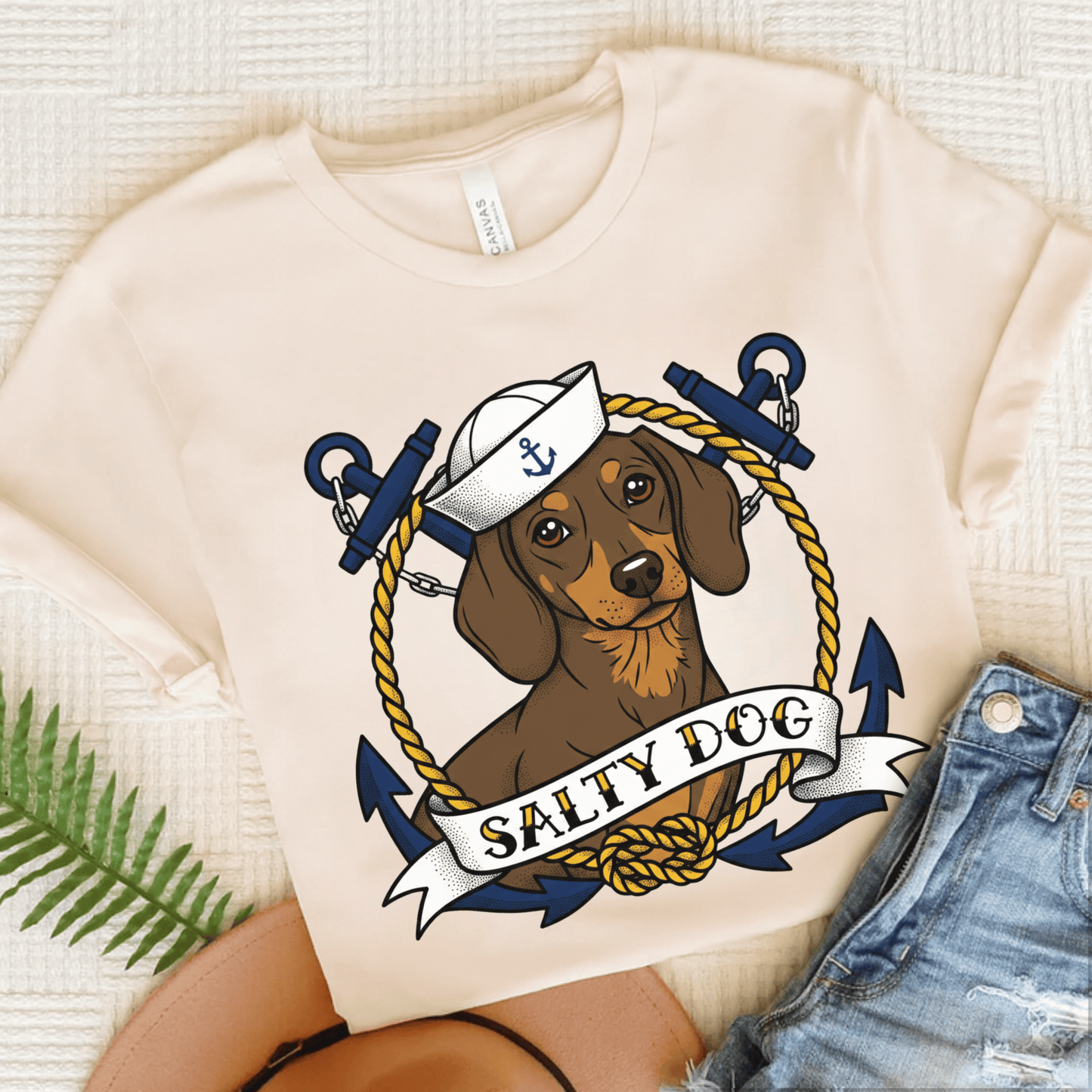 Dachshund Sailor Salty Dog Unisex TShirt Natural