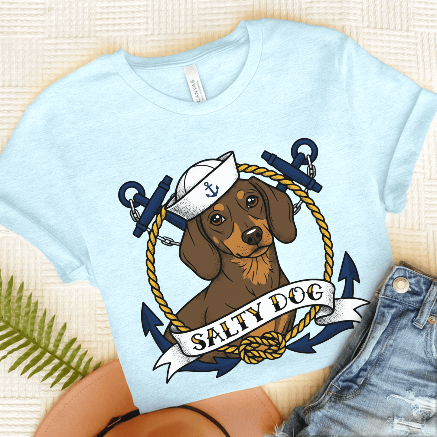 Dachshund Sailor Salty Dog Unisex TShirt Heather Ice Blue