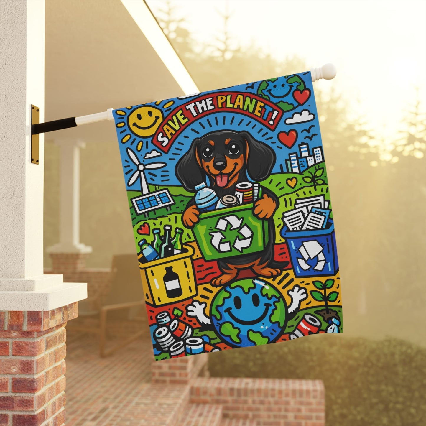 Dachshund Save Our Planet Garden Flag