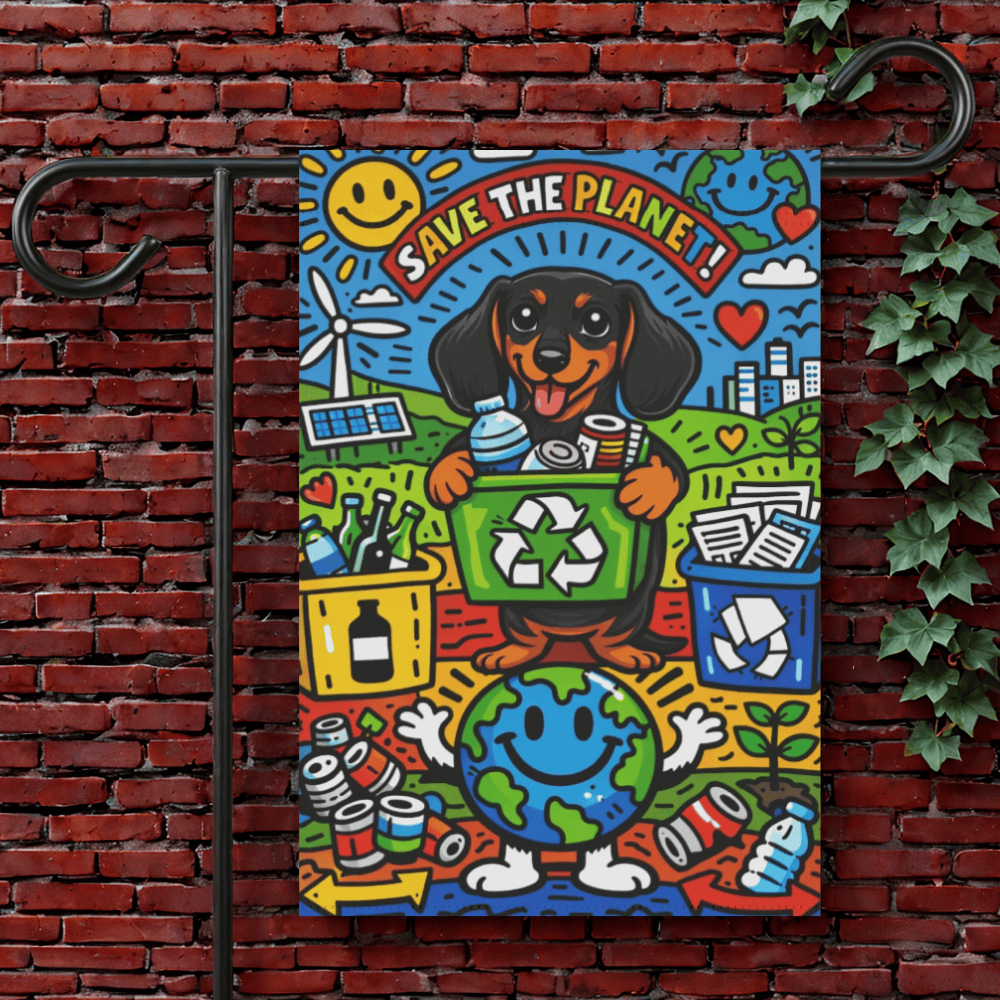 Dachshund Save Our Planet Garden Flag 12'' × 18''