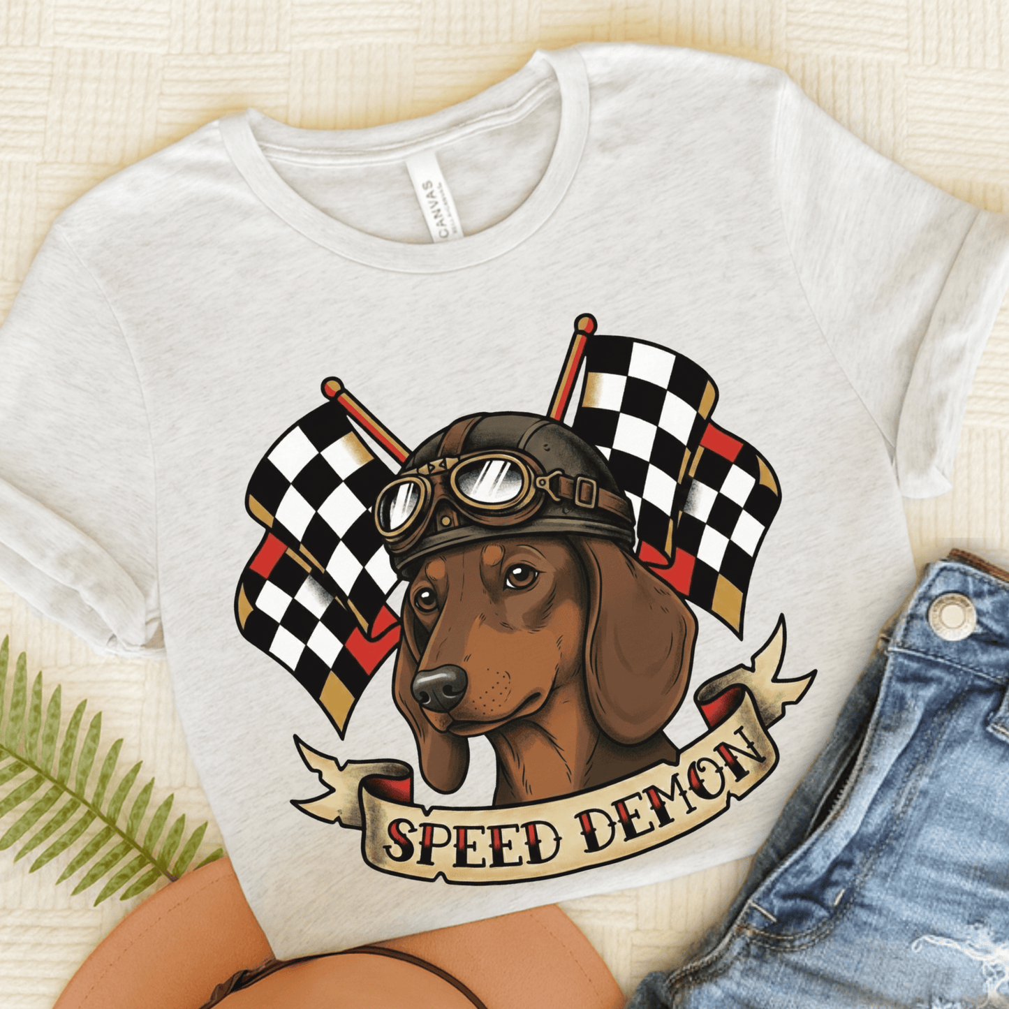 Dachshund Speed Demon Dog Unisex TShirt Ash