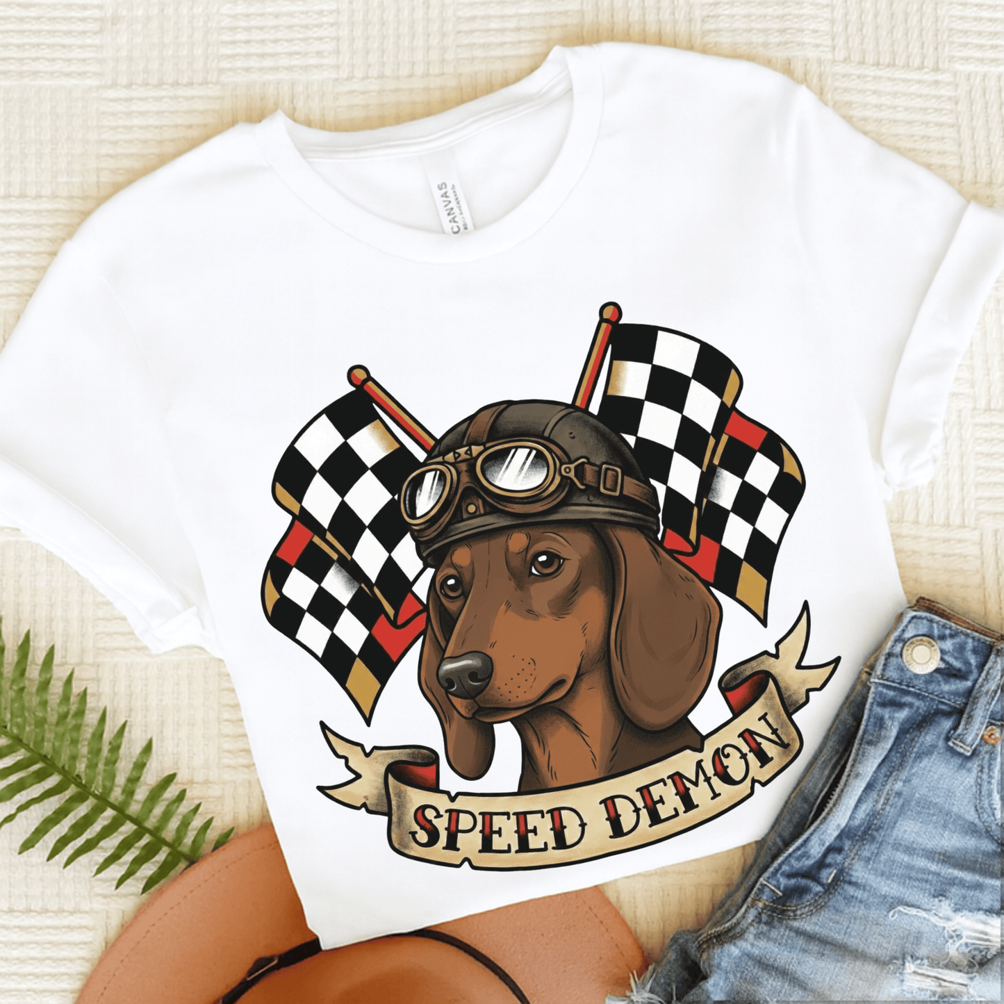 Dachshund Speed Demon Dog Unisex TShirt White