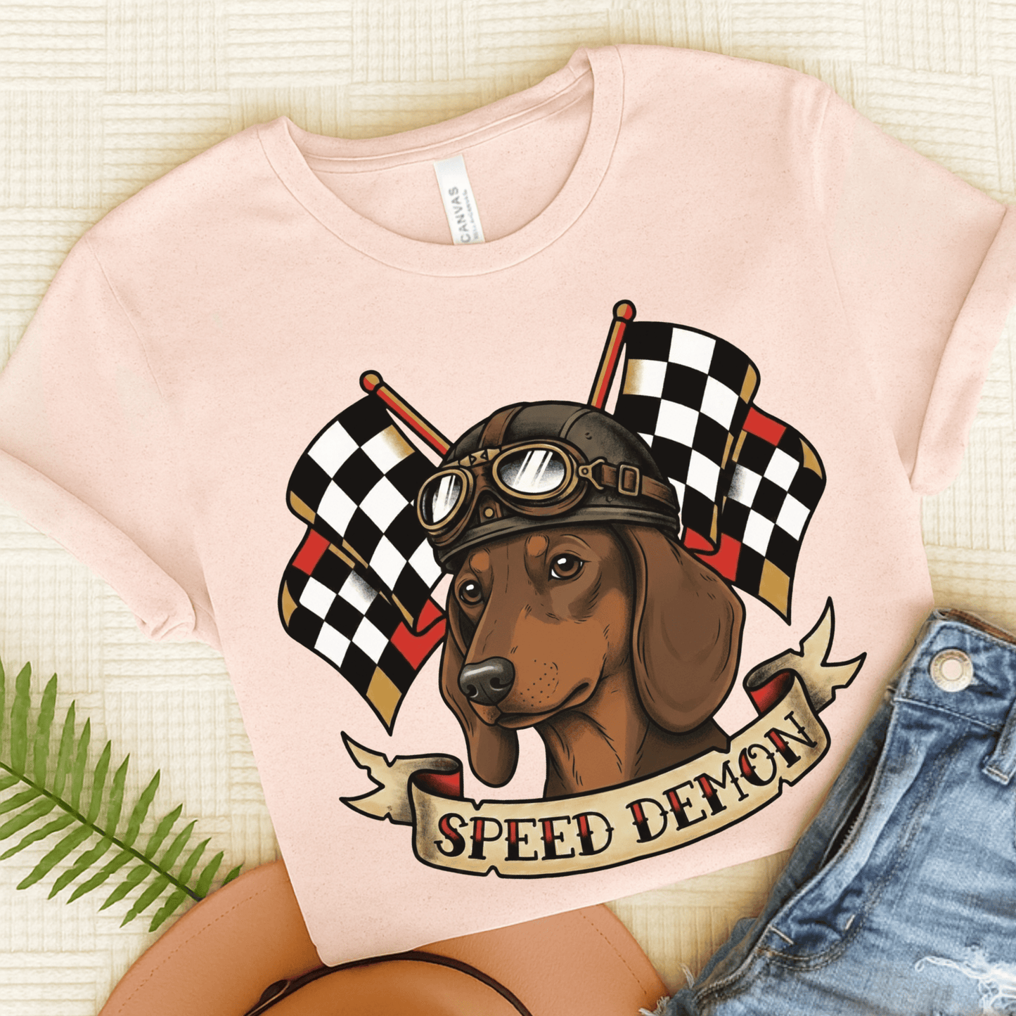 Dachshund Speed Demon Dog Unisex TShirt Soft Pink