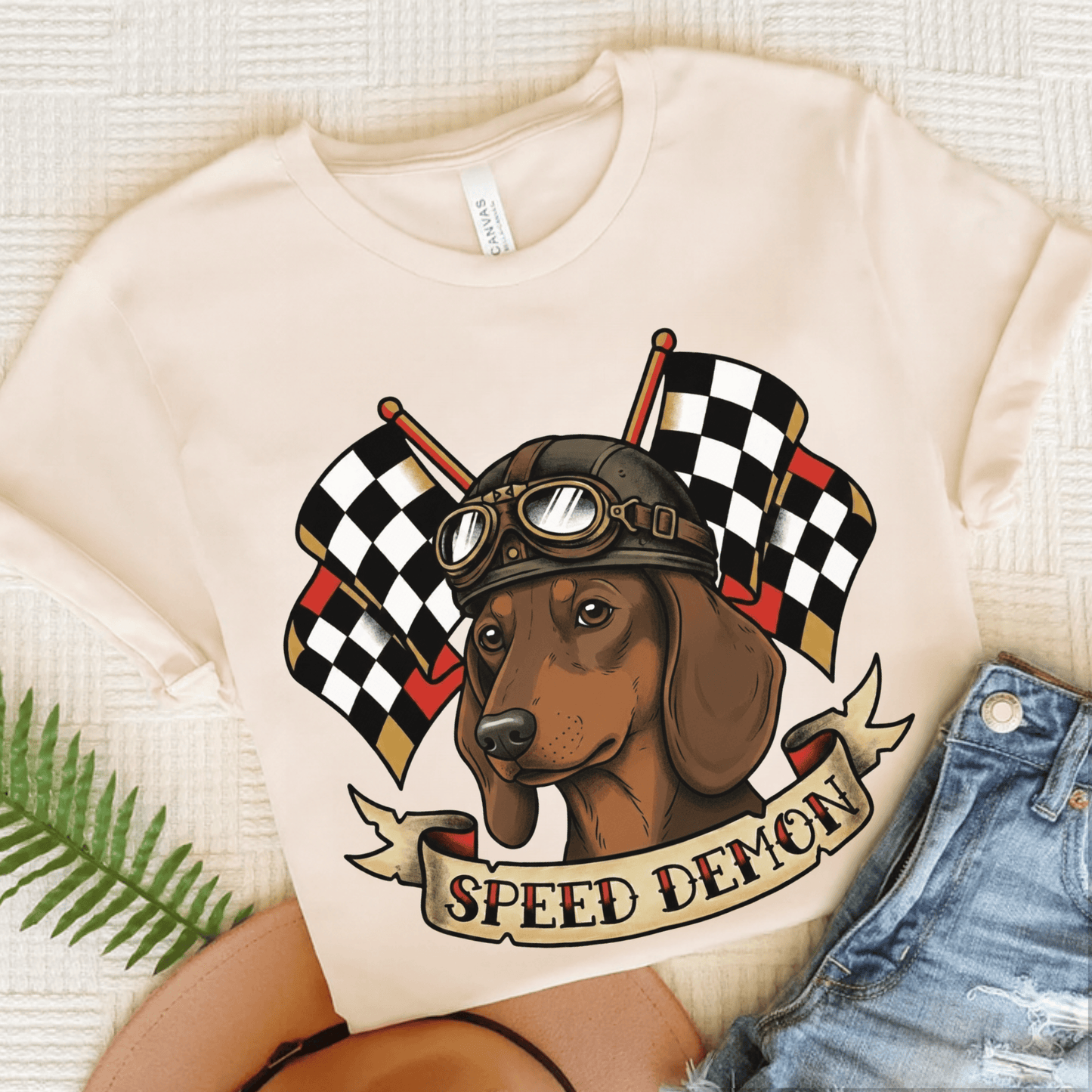 Dachshund Speed Demon Dog Unisex TShirt Natural