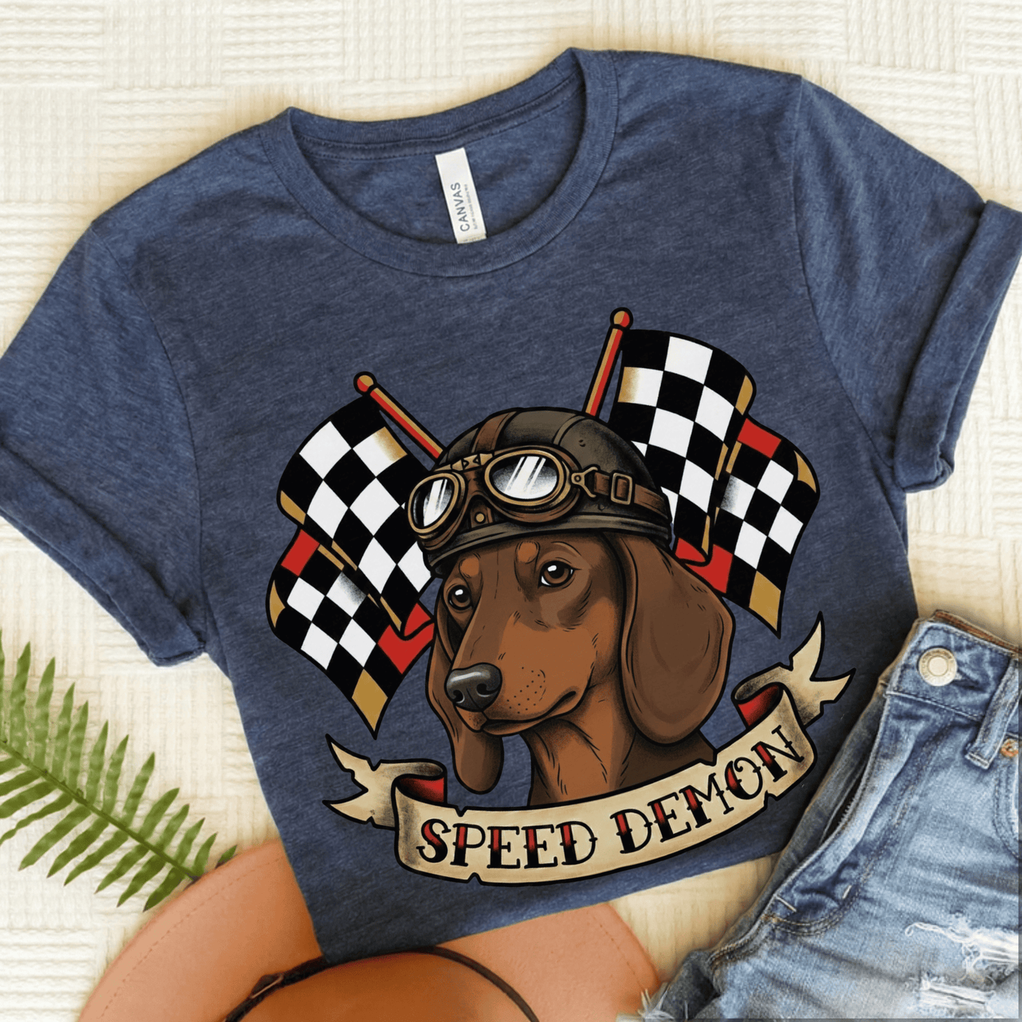 Dachshund Speed Demon Dog Unisex TShirt Heather Navy