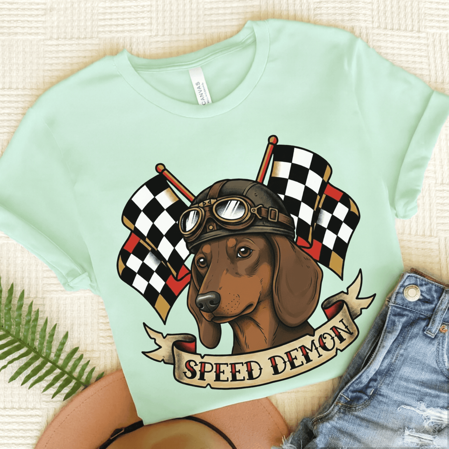 Dachshund Speed Demon Dog Unisex TShirt Heather Mint