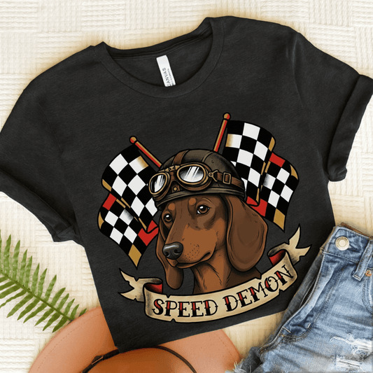 Dachshund Speed Demon Dog Unisex TShirt Dark Grey Heather