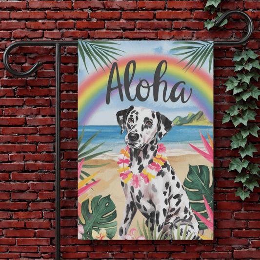 Printify Garden Flag 12'' × 18'' Dalmatian Bulldog Aloha Luau Garden Flag