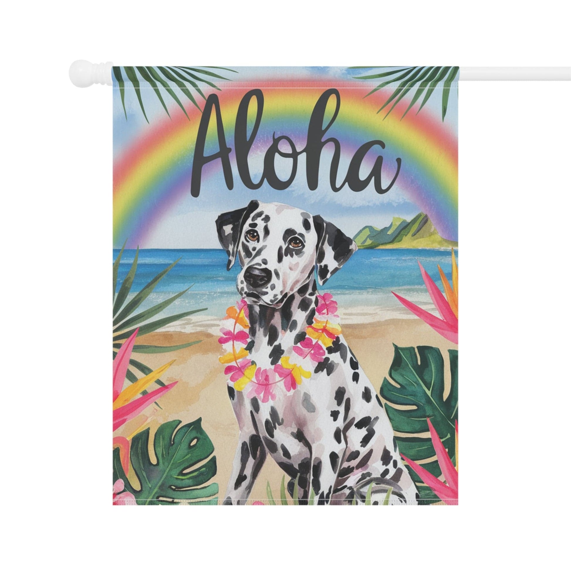 Printify Garden Flag Dalmatian Bulldog Aloha Luau Garden Flag