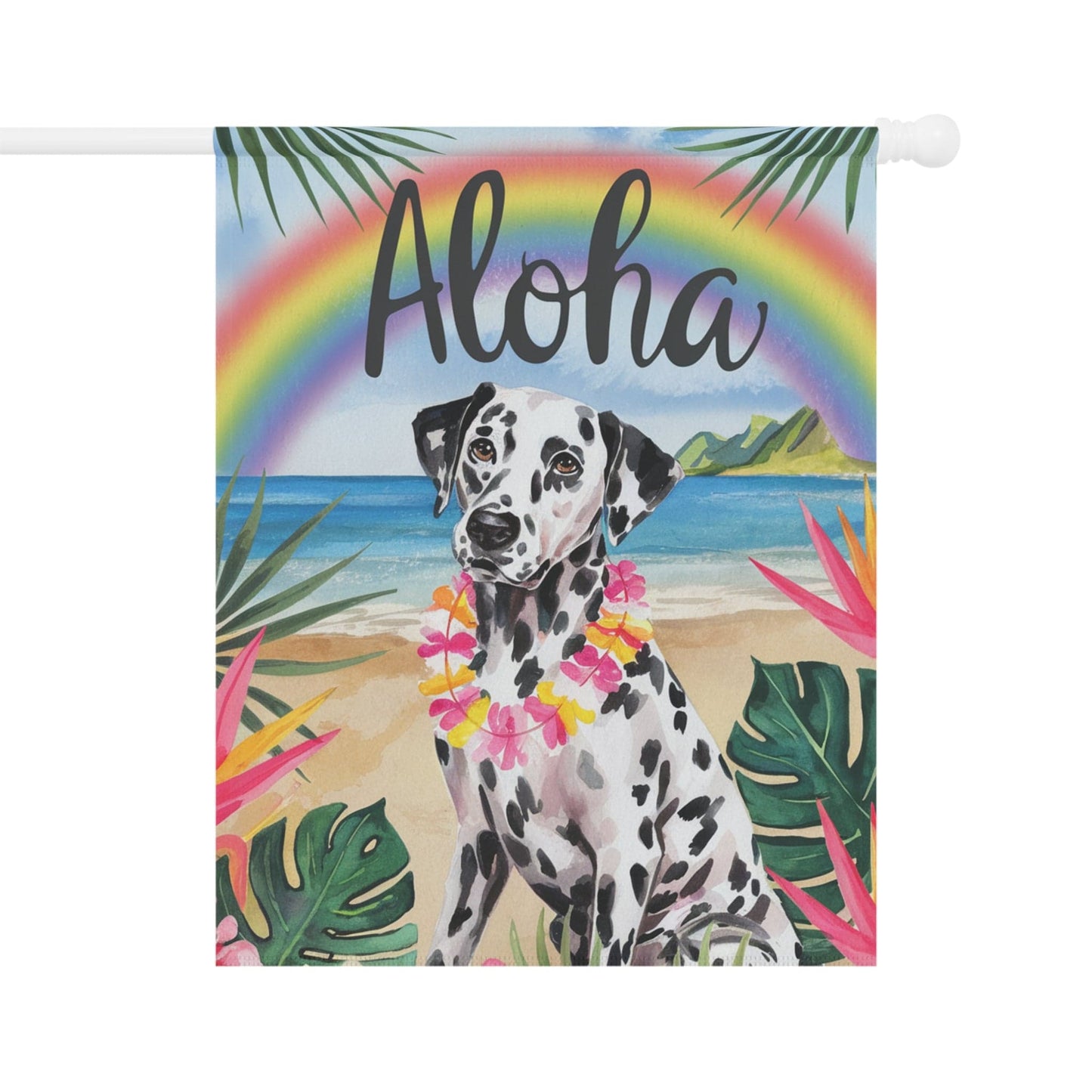 Printify Garden Flag Dalmatian Bulldog Aloha Luau Garden Flag