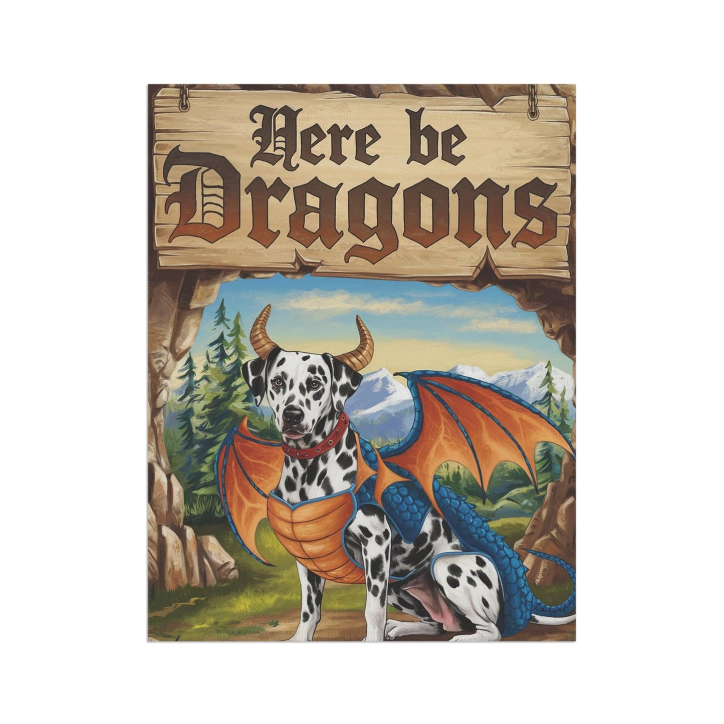 Printify Home Decor Dalmatian Dog Dragon Garden Flag, Fantasy Pet Yard Spring Decor, Housewarming Gardener Gift, Halloween