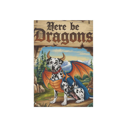 Printify Home Decor Dalmatian Dog Dragon Garden Flag, Fantasy Pet Yard Spring Decor, Housewarming Gardener Gift, Halloween