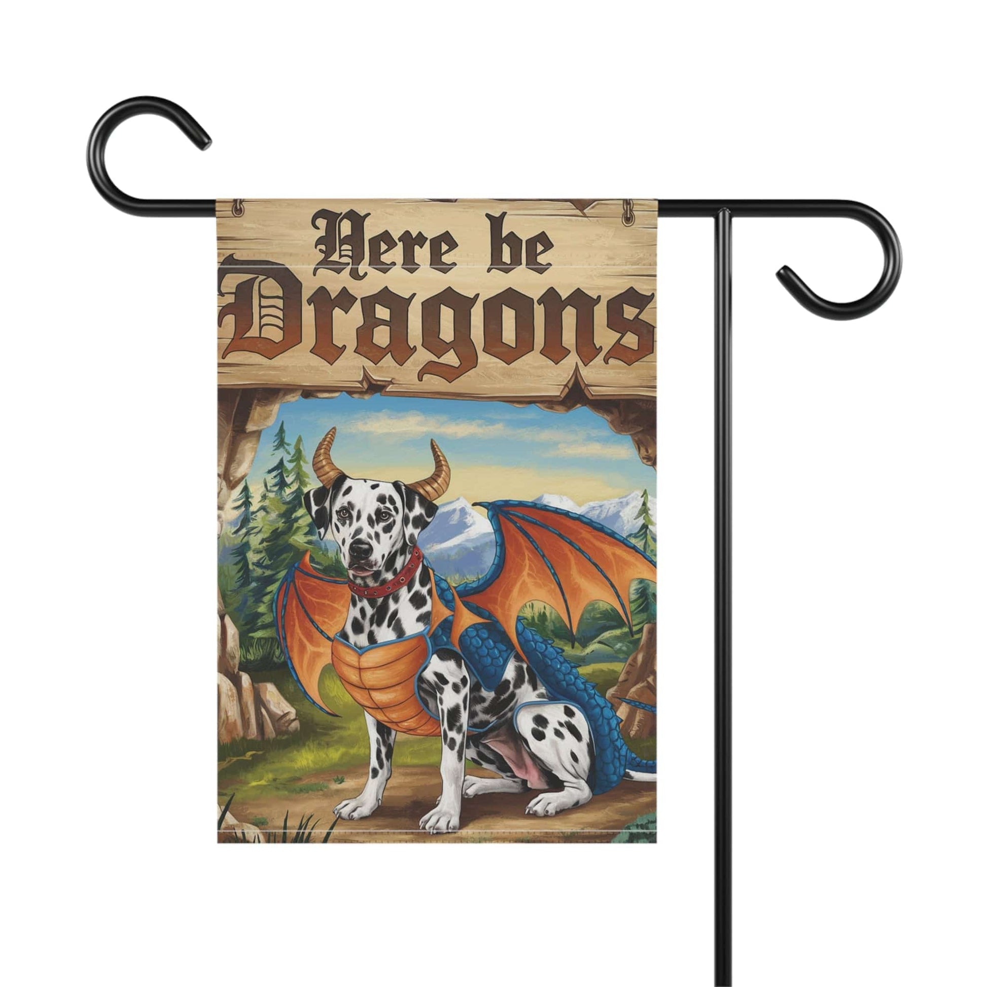 Printify Home Decor Dalmatian Dog Dragon Garden Flag, Fantasy Pet Yard Spring Decor, Housewarming Gardener Gift, Halloween