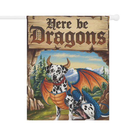 Printify Home Decor 24.5'' × 32'' Dalmatian Dog Dragon Garden Flag, Fantasy Pet Yard Spring Decor, Housewarming Gardener Gift, Halloween