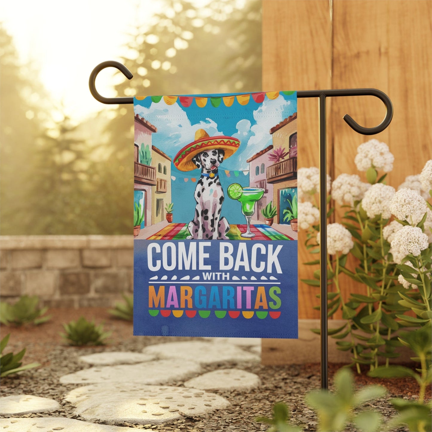 Printify Home Decor Dalmatian Dog Garden Flag, Cinco de Mayo Fiesta, Margarita Drinking Decor, Front Yard Gardener gift