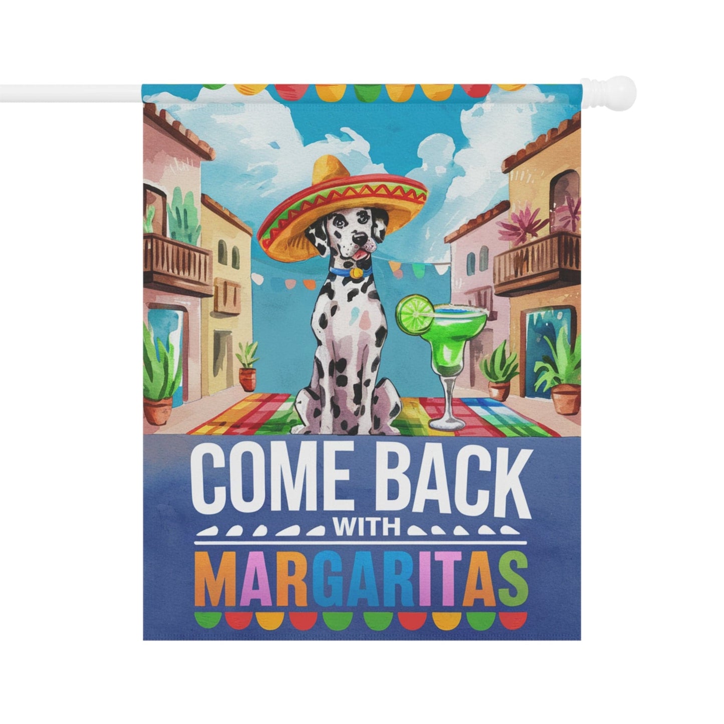 Printify Home Decor 24.5'' × 32'' Dalmatian Dog Garden Flag, Cinco de Mayo Fiesta, Margarita Drinking Decor, Front Yard Gardener gift