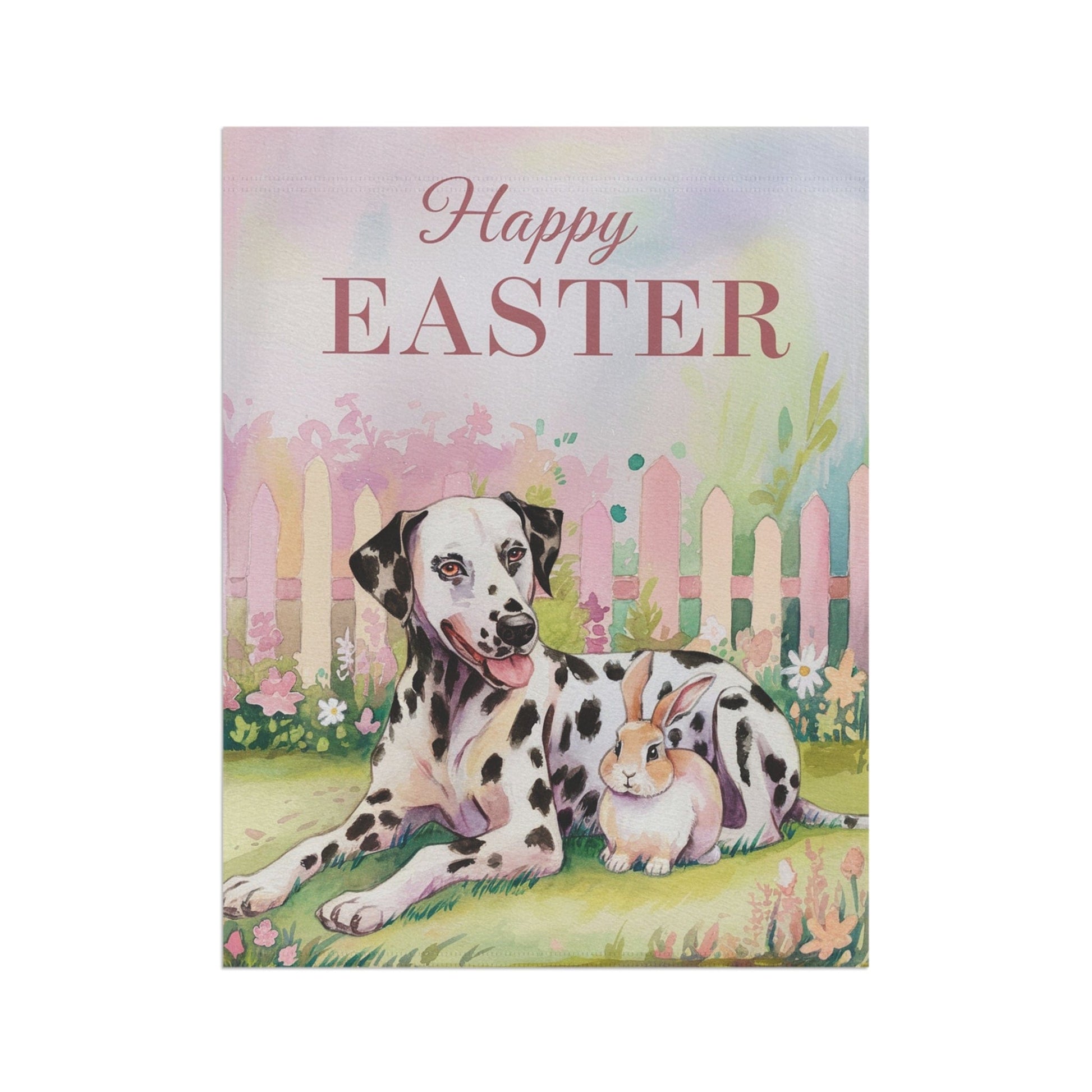 Printify Home Decor Dalmatian Easter Spring Garden Flag, Front Yard Spring Decor, Housewarming Dog Mom Gift