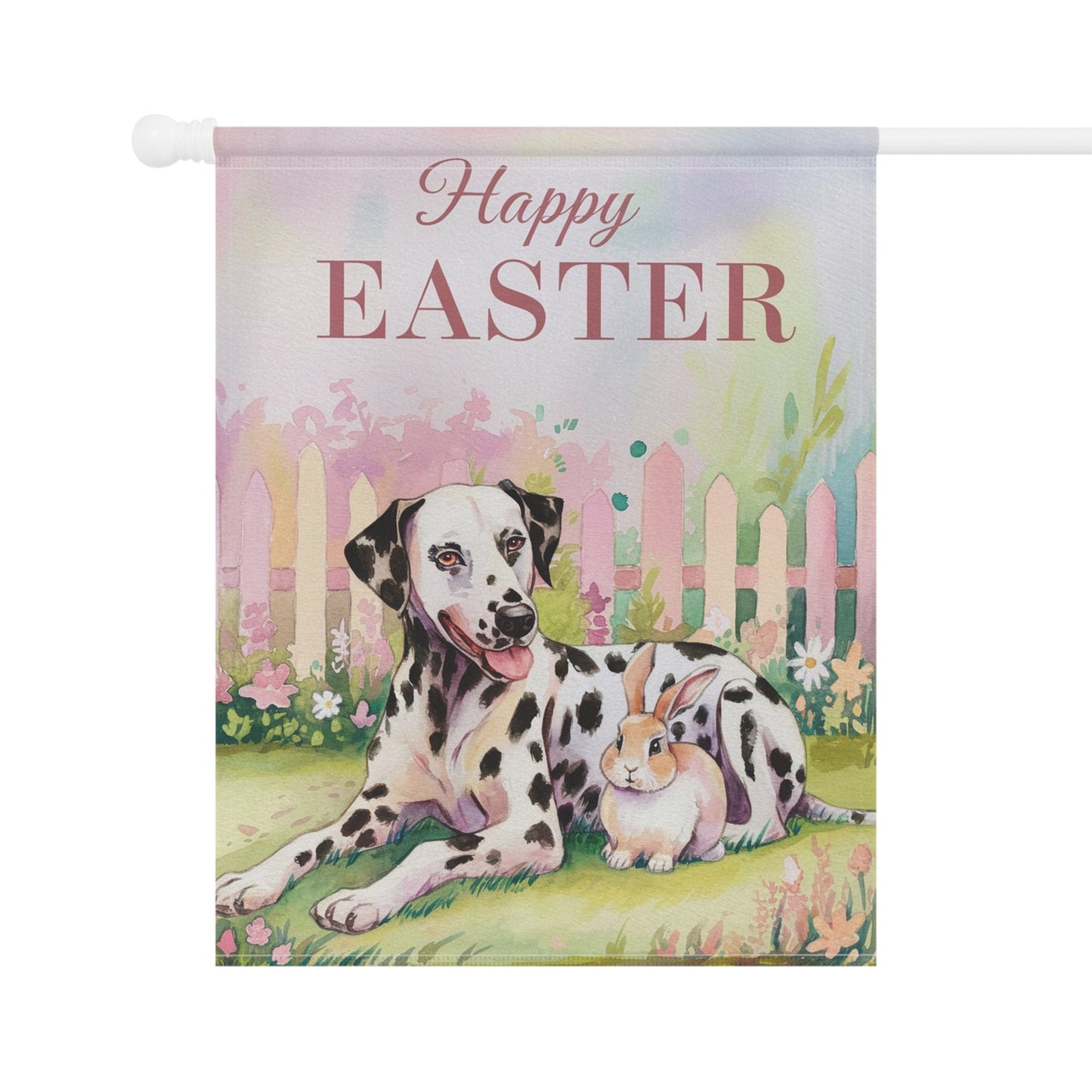 Printify Home Decor Dalmatian Easter Spring Garden Flag, Front Yard Spring Decor, Housewarming Dog Mom Gift