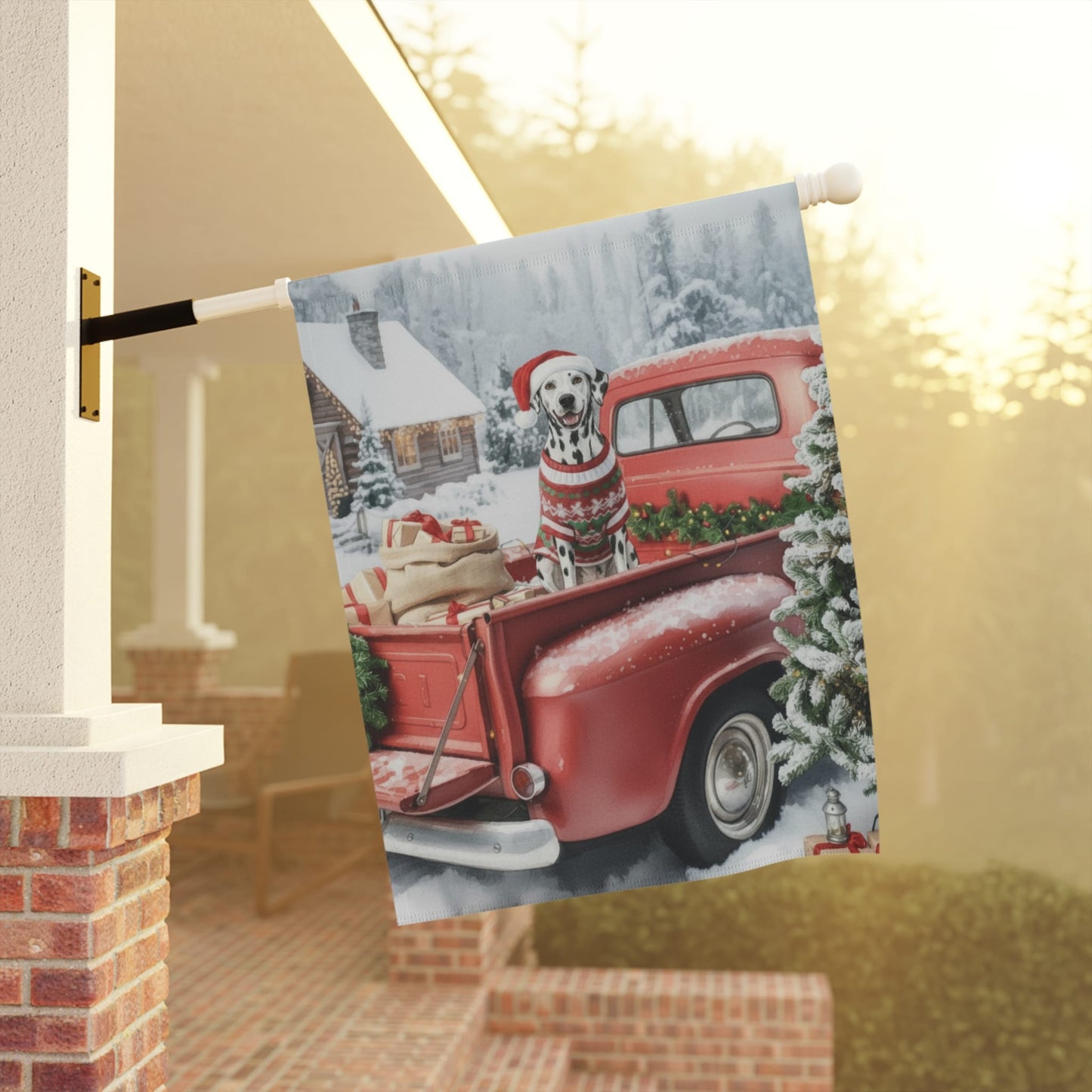 Dalmation Dog Red Truck Christmas Garden Flag