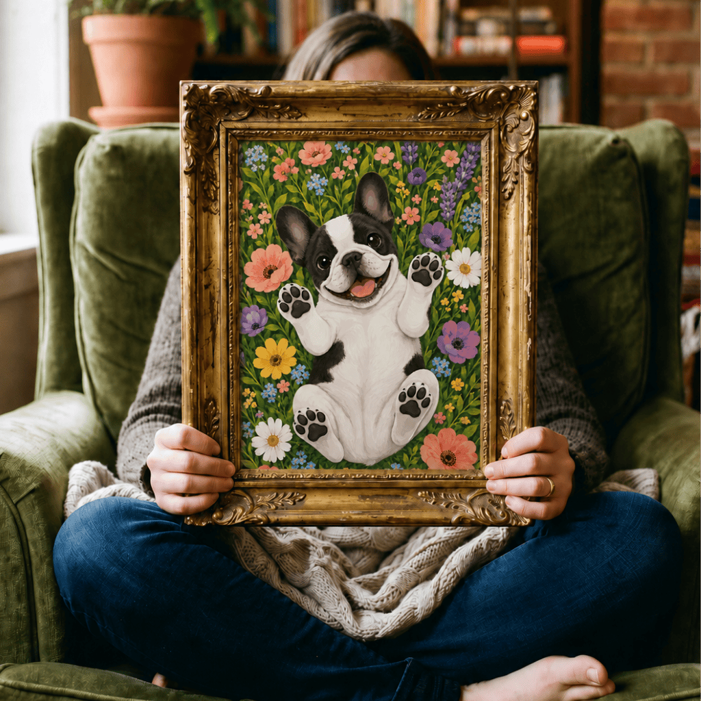Digital Download Custom Dog Portrait Flowers Belly Rubs Digital illustration