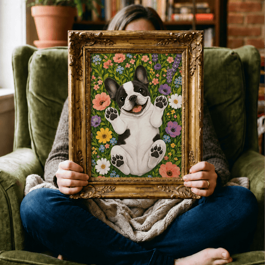 Digital Download Custom Dog Portrait Flowers Belly Rubs Digital illustration