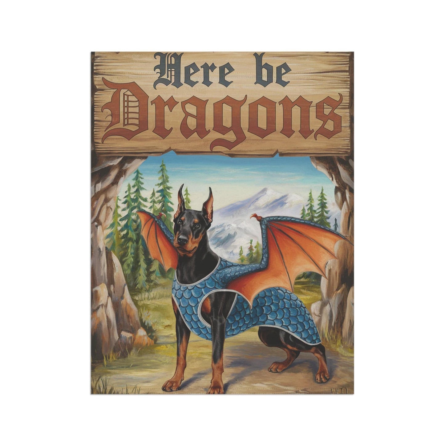Printify Home Decor Doberman Pincher Dog Garden Flag, Fantasy Pet Dragon, Yard Fall Decor, Housewarming Gardener Gift, Halloween