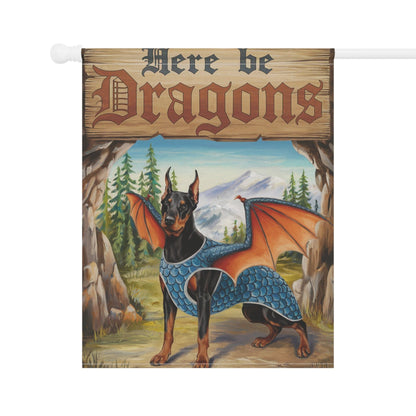 Printify Home Decor Doberman Pincher Dog Garden Flag, Fantasy Pet Dragon, Yard Fall Decor, Housewarming Gardener Gift, Halloween
