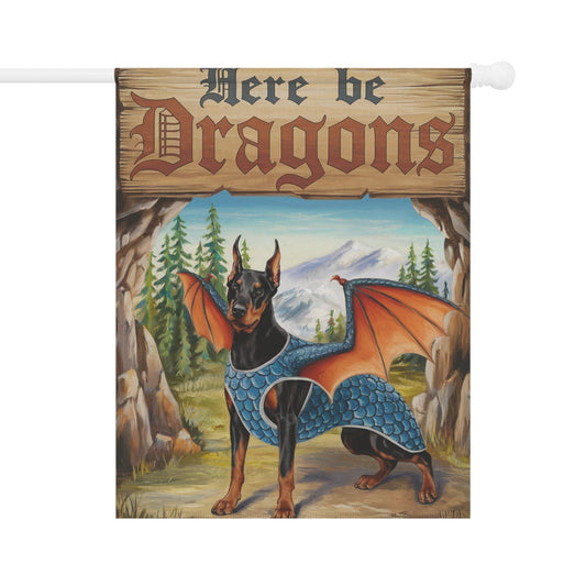 Printify Home Decor 24.5'' × 32'' Doberman Pincher Dog Garden Flag, Fantasy Pet Dragon, Yard Fall Decor, Housewarming Gardener Gift, Halloween