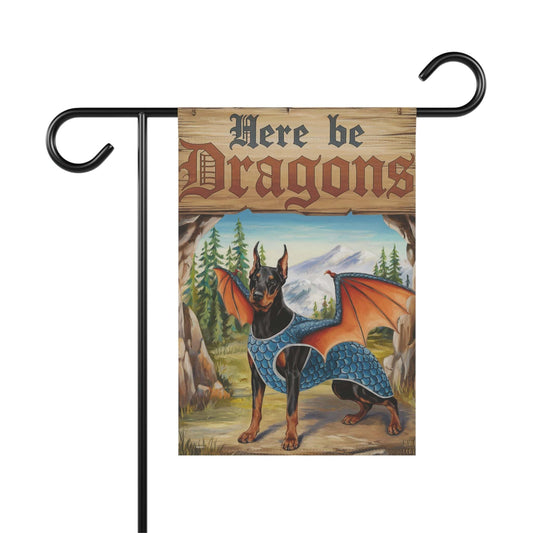 Printify Home Decor 12'' × 18'' Doberman Pincher Dog Garden Flag, Fantasy Pet Dragon, Yard Fall Decor, Housewarming Gardener Gift, Halloween