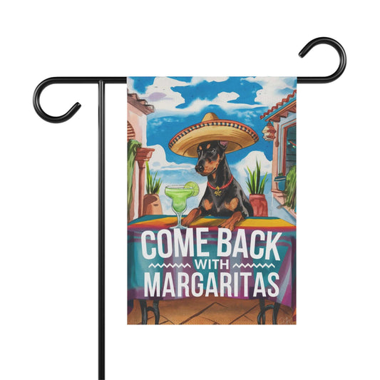 Printify Home Decor 12'' × 18'' Doberman Pinscher Dog Garden Flag, Cinco de Mayo Fiesta, Margarita Front Yard