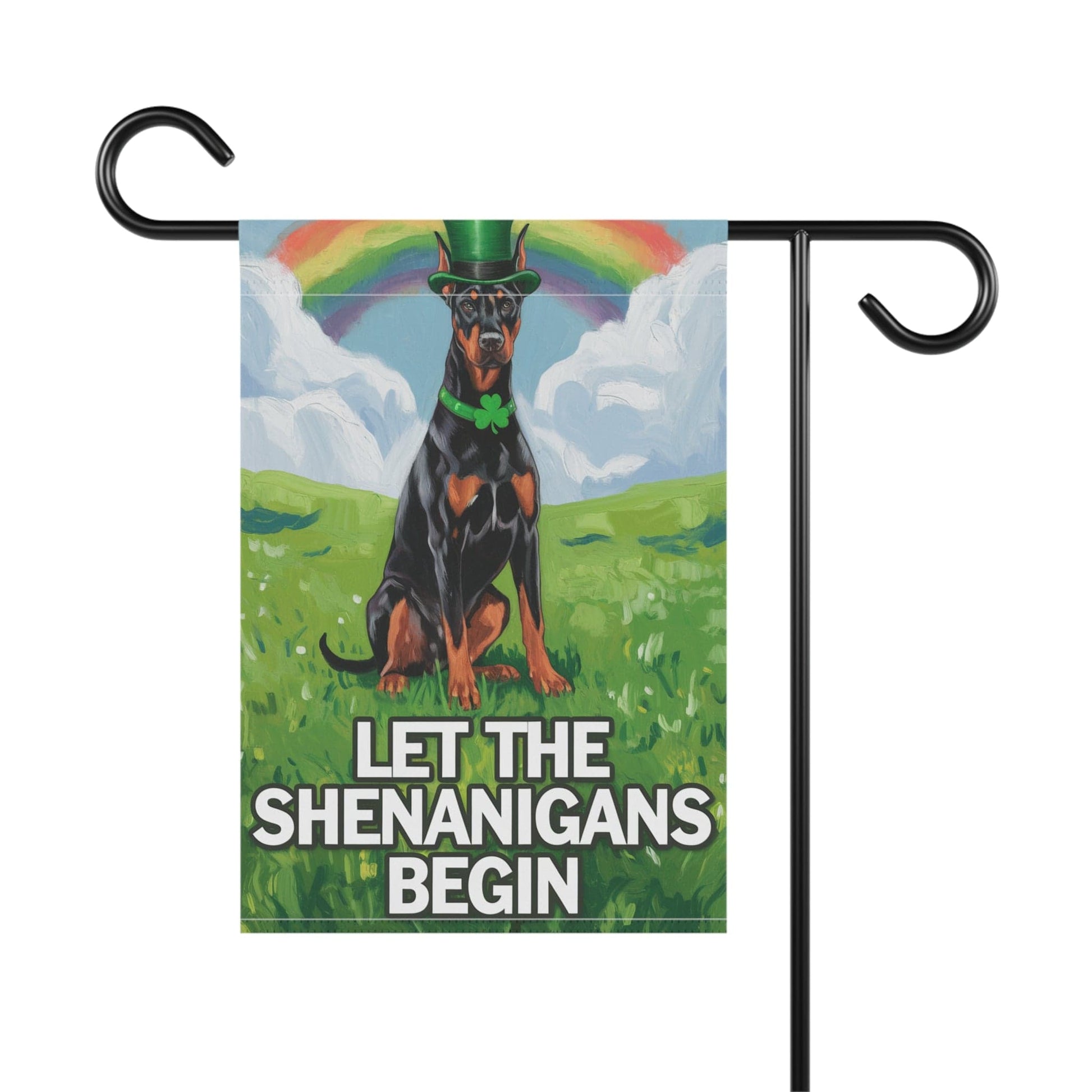 Printify Home Decor 12'' × 18'' Doberman Pinscher Garden Flag, Saint Patricks Day Funny Dog Lovers Yard Outside Decor