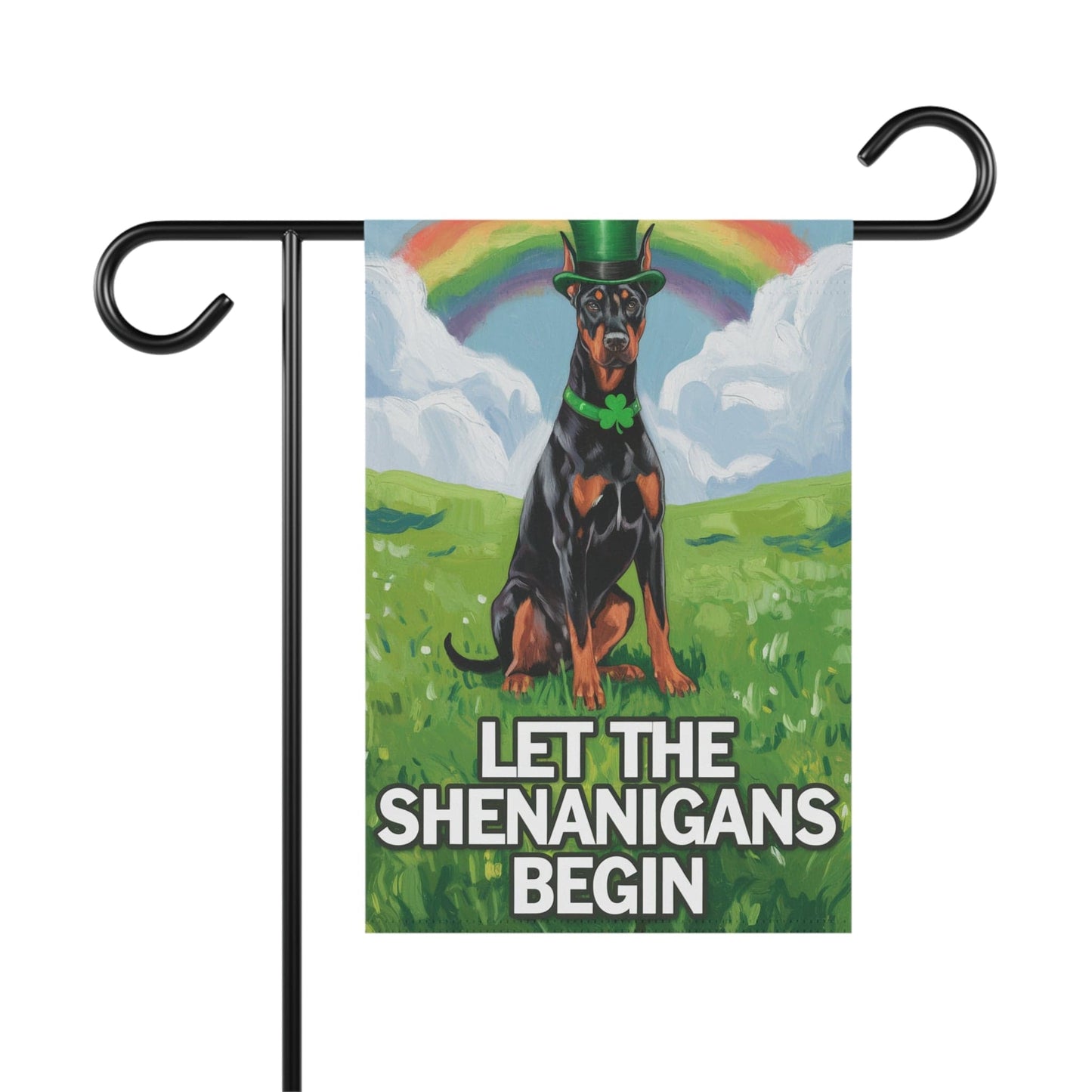 Printify Home Decor 12'' × 18'' Doberman Pinscher Garden Flag, Saint Patricks Day Funny Dog Lovers Yard Outside Decor