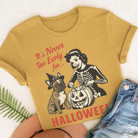 Custom French Bulldog Early Halloween Unisex TShirt Mustard
