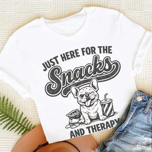 French Bulldog Snacks and Therapy Unisex TShirt White
