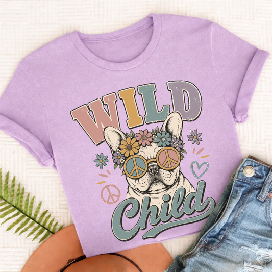 Custom French Bulldog Wild Child Hippie Unisex TShirt Orchid