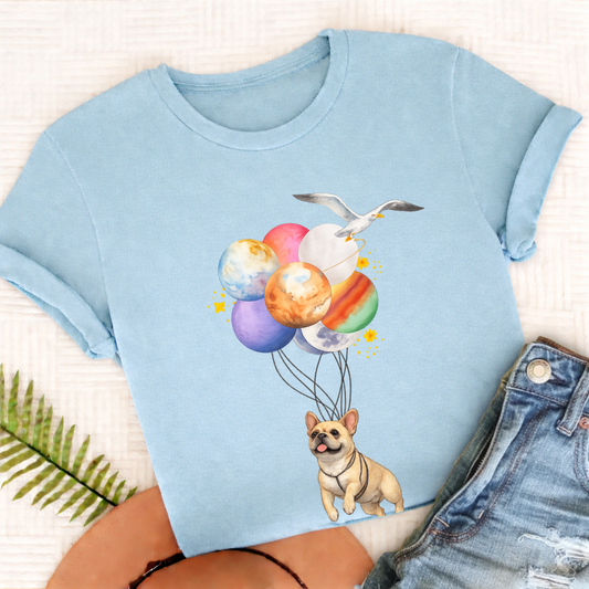 Custom Frenchie Planet Balloons Unisex TShirt Chambray