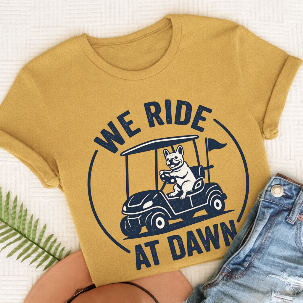 French Bulldog Golf Cart Unisex TShirt Mustard