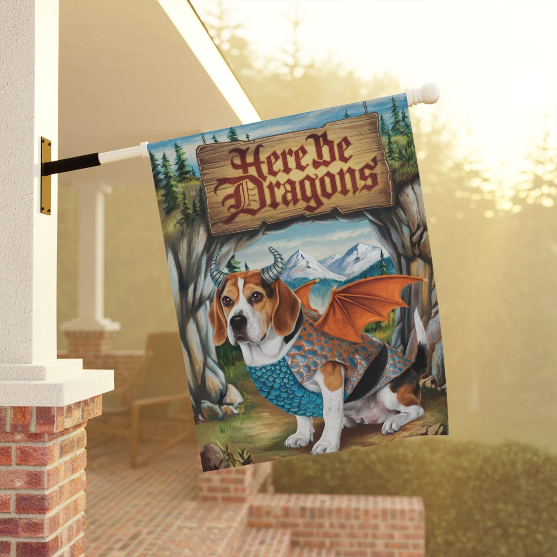 Printify Home Decor Dragon Dog Beagle Garden Flag, Whimsical Pet Portrait Halloween, Fantasy Front Yard