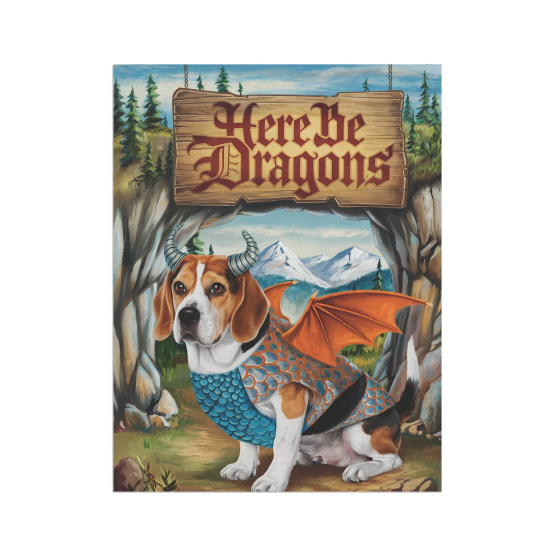 Printify Home Decor Dragon Dog Beagle Garden Flag, Whimsical Pet Portrait Halloween, Fantasy Front Yard
