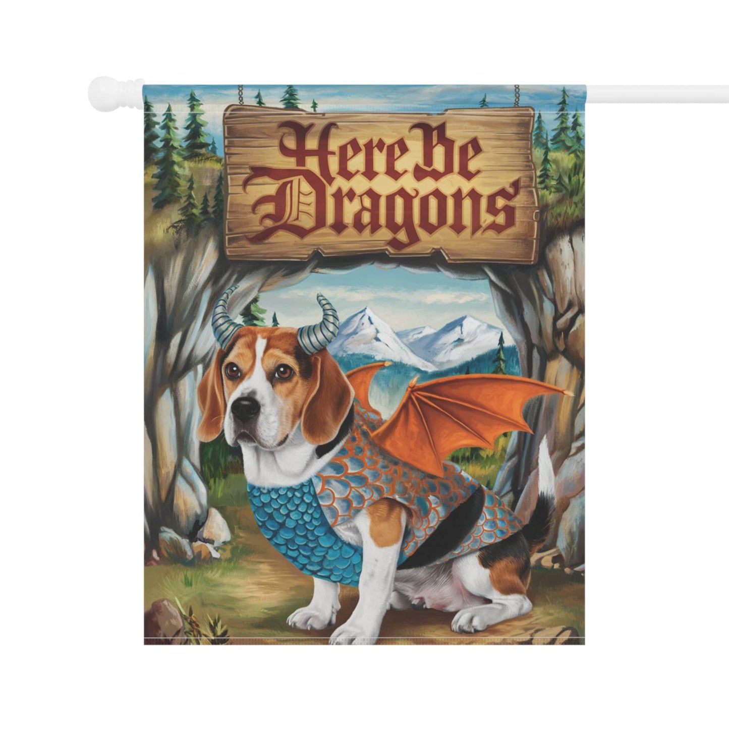 Printify Home Decor Dragon Dog Beagle Garden Flag, Whimsical Pet Portrait Halloween, Fantasy Front Yard
