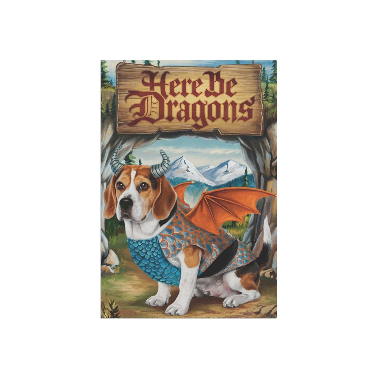 Printify Home Decor Dragon Dog Beagle Garden Flag, Whimsical Pet Portrait Halloween, Fantasy Front Yard