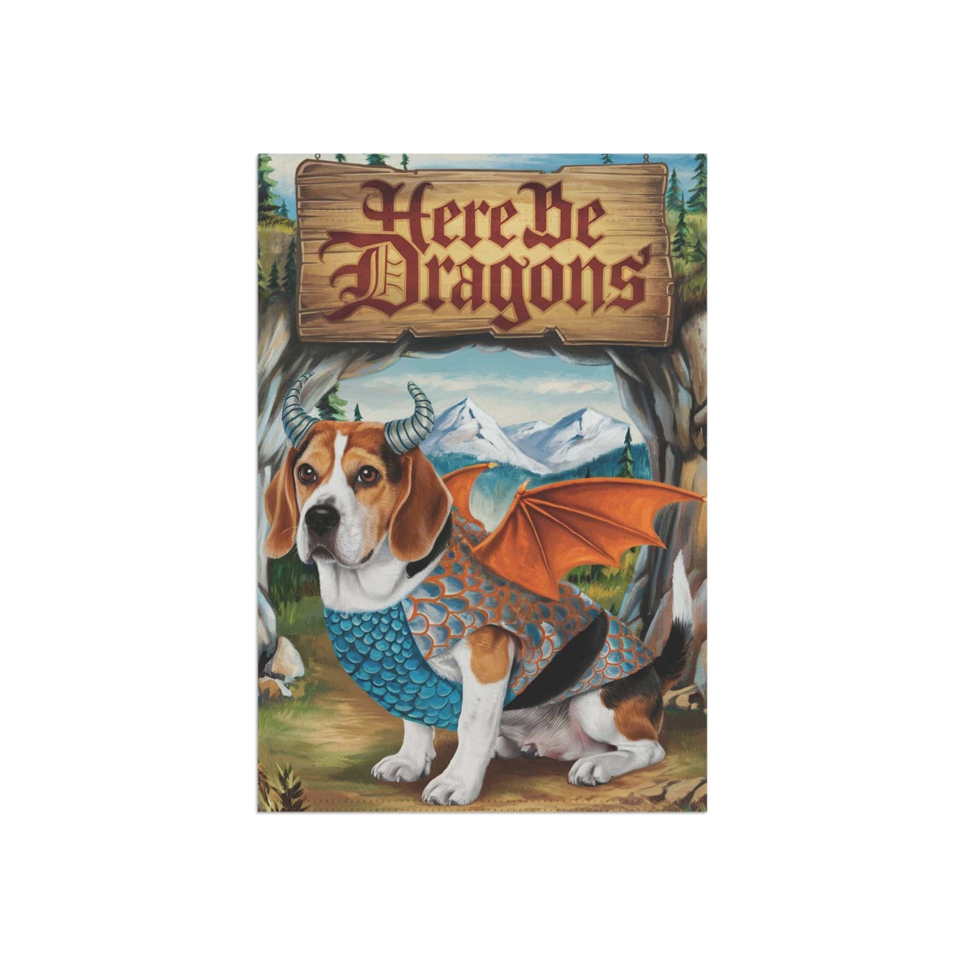 Printify Home Decor Dragon Dog Beagle Garden Flag, Whimsical Pet Portrait Halloween, Fantasy Front Yard