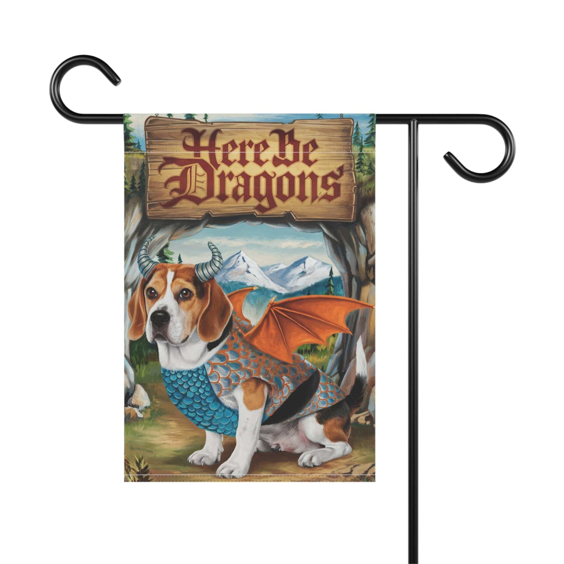 Printify Home Decor Dragon Dog Beagle Garden Flag, Whimsical Pet Portrait Halloween, Fantasy Front Yard