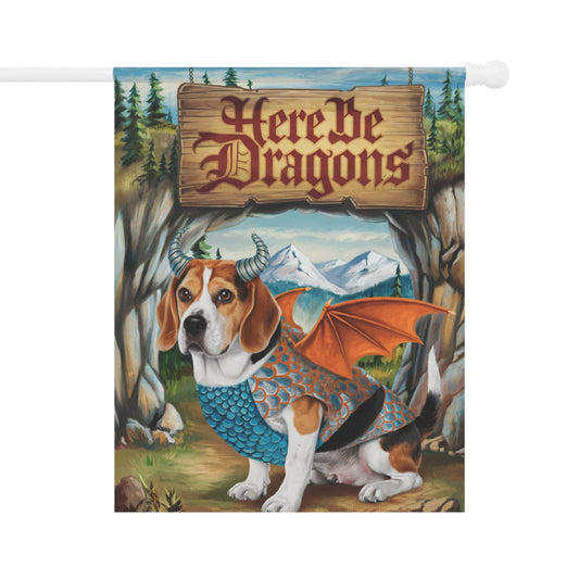 Printify Home Decor 24.5'' × 32'' Dragon Dog Beagle Garden Flag, Whimsical Pet Portrait Halloween, Fantasy Front Yard