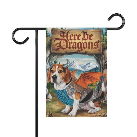 Printify Home Decor 12'' × 18'' Dragon Dog Beagle Garden Flag, Whimsical Pet Portrait Halloween, Fantasy Front Yard