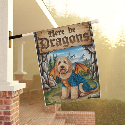Printify Home Decor Dragon Goldendoodle Fantasy Yard Flag, Funny Pet Portrait Front Yard Spring Decor, Housewarming Halloween