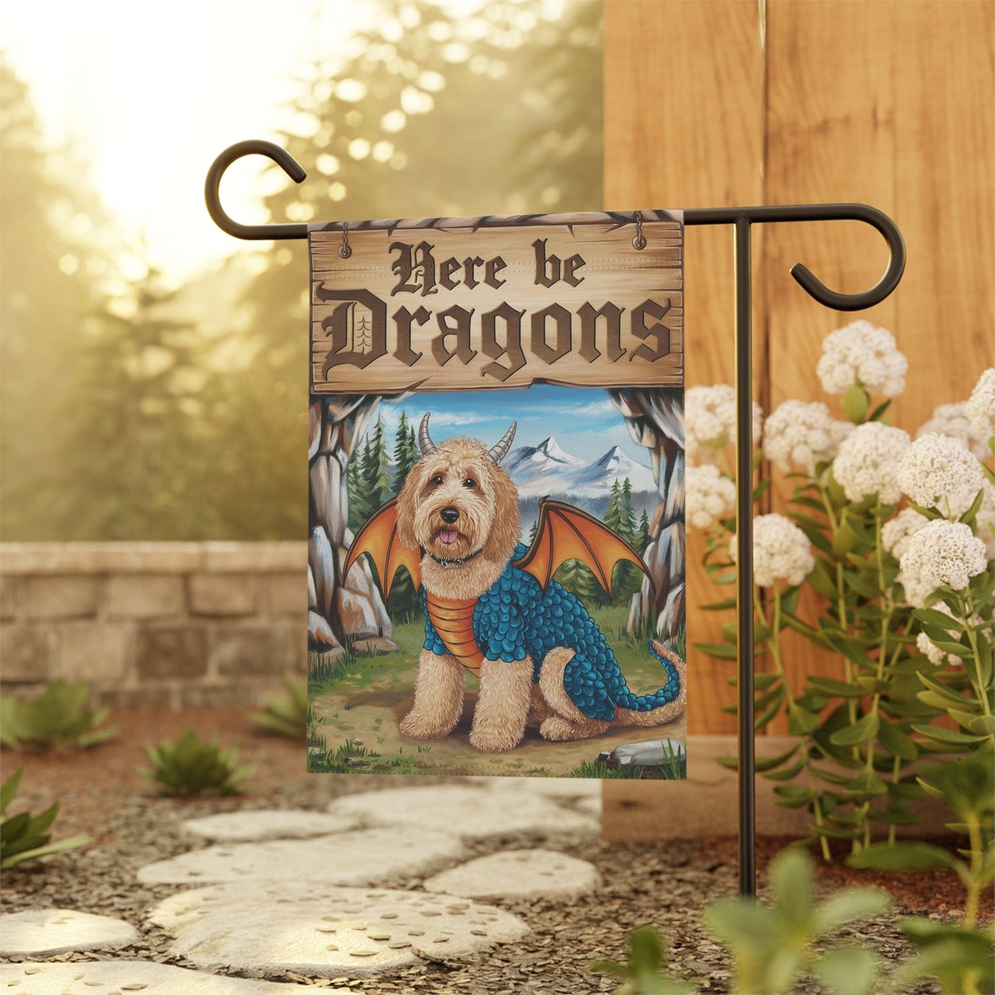 Printify Home Decor Dragon Goldendoodle Fantasy Yard Flag, Funny Pet Portrait Front Yard Spring Decor, Housewarming Halloween
